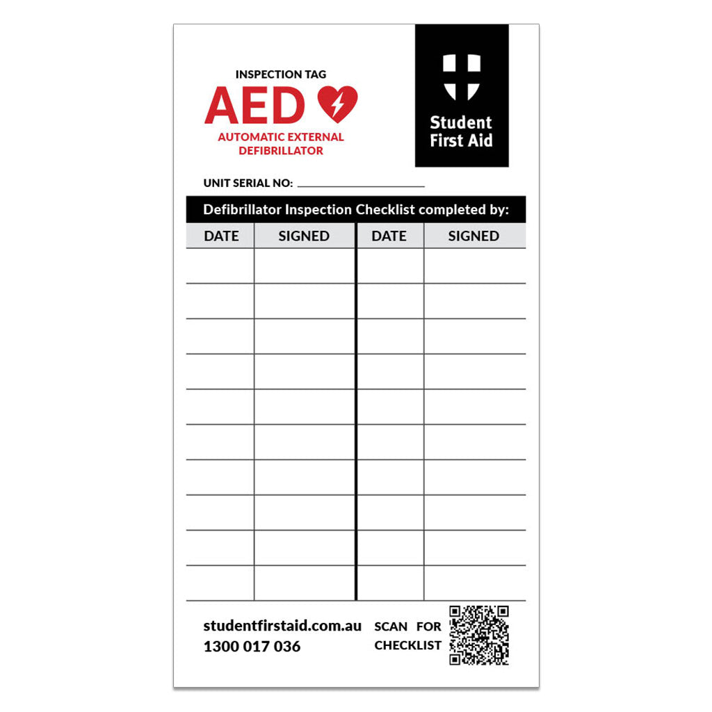 Student First Aid AED Inspection Tag Front