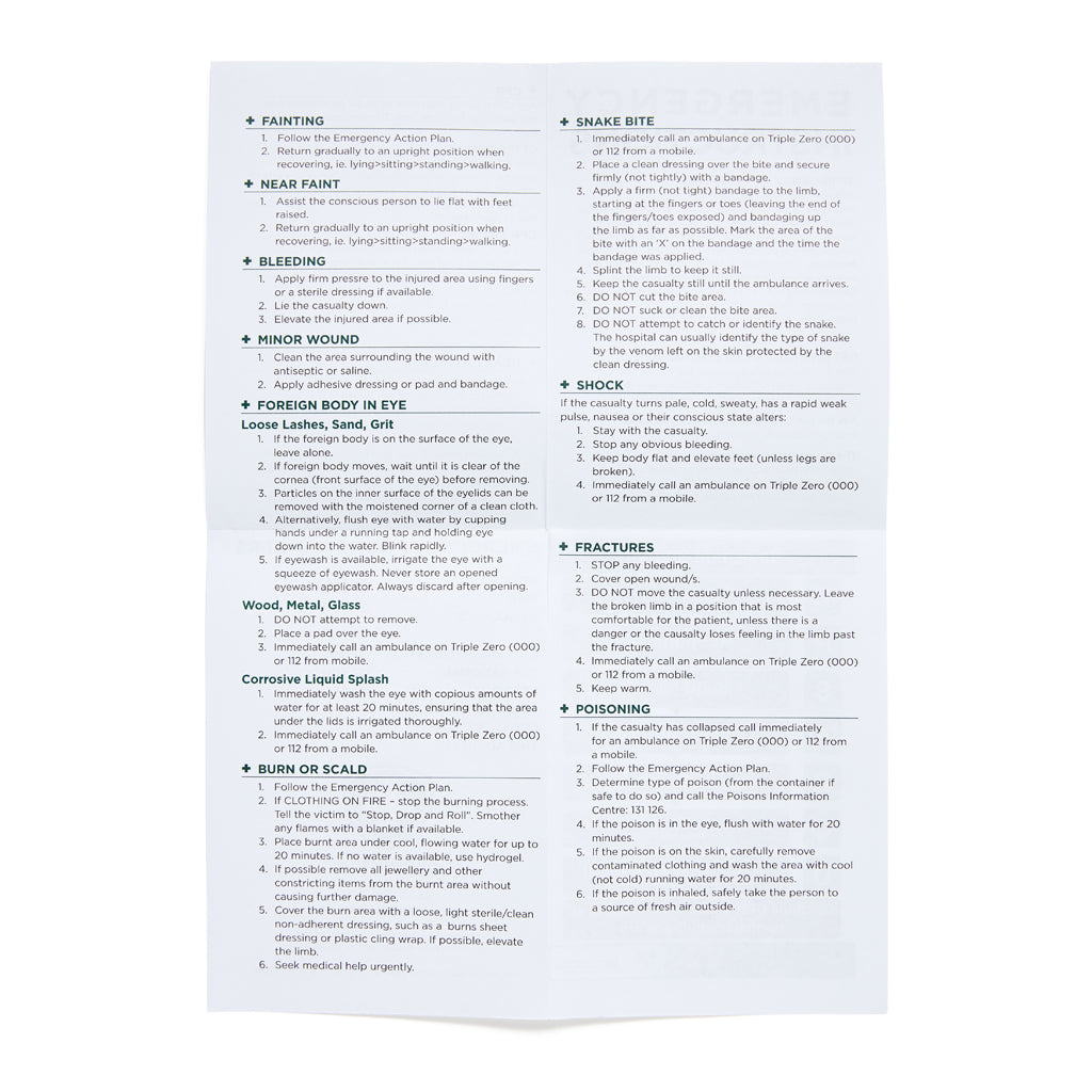 First Aid Instruction Sheet 11401010