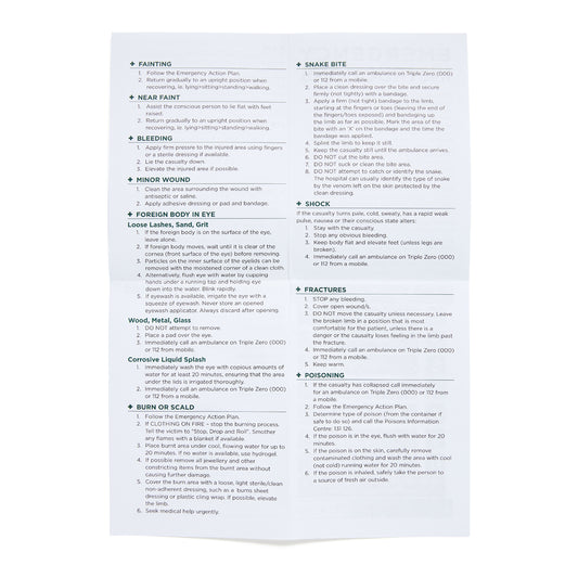 First Aid Instruction Sheet 11401010