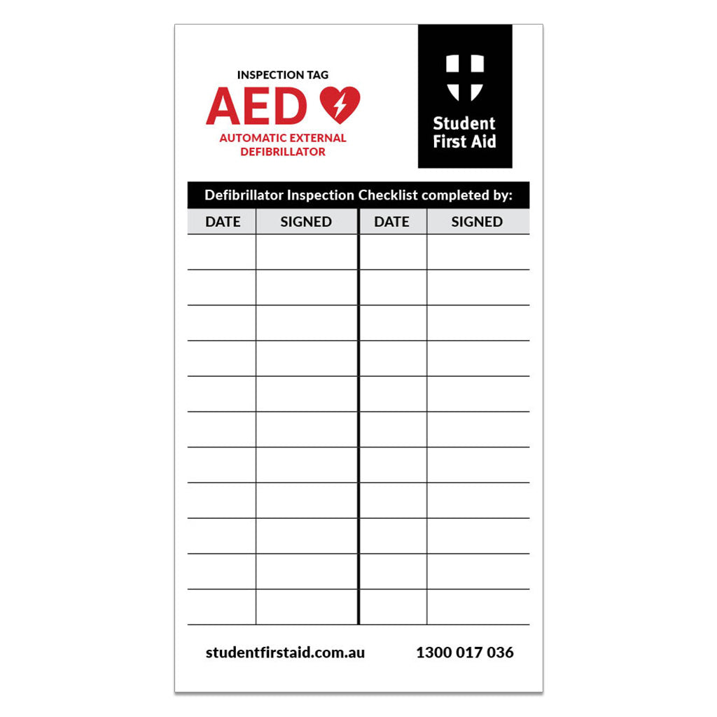 Student First Aid AED Inspection Tag Back