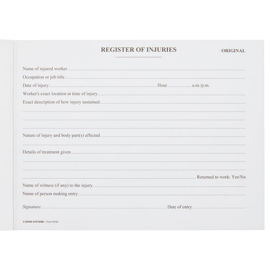 Register of Injuries Pad Duplicate 25pp 11401065