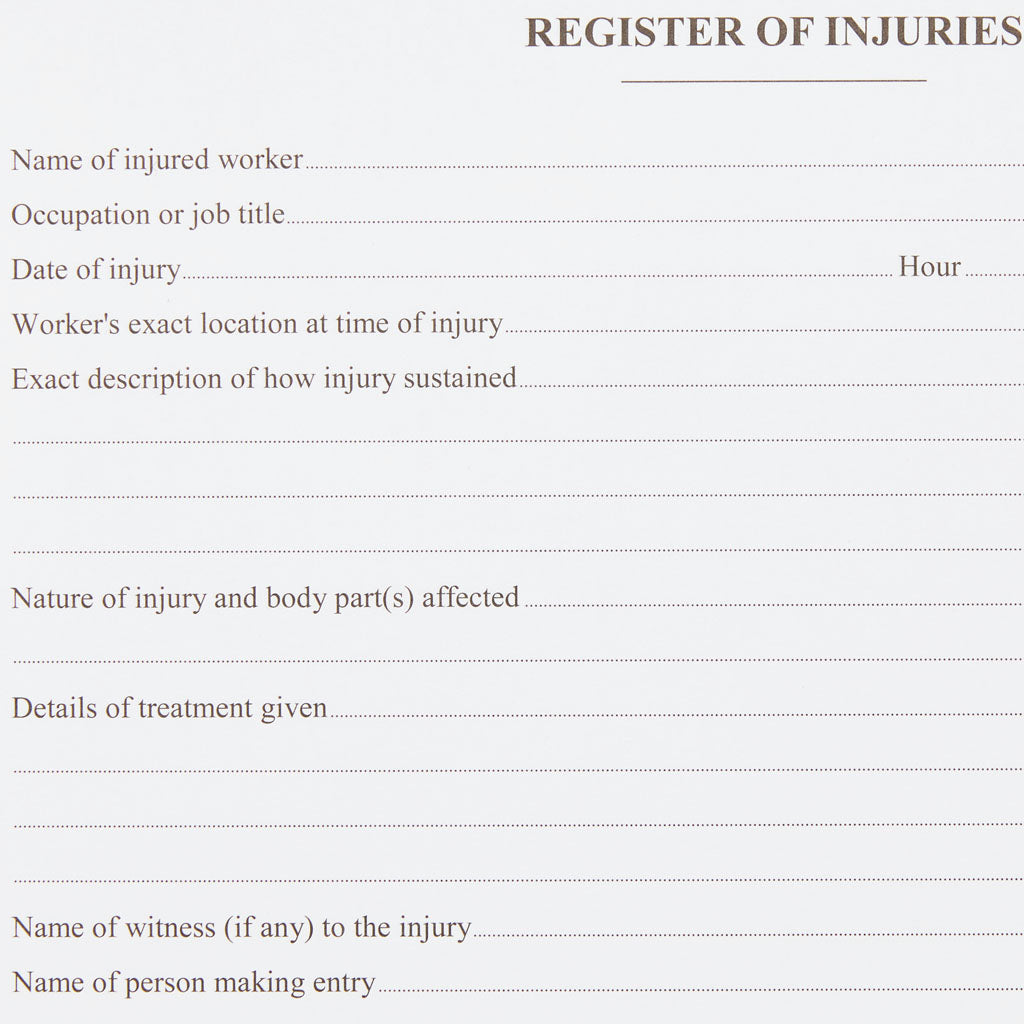 Register of Injuries Pad Duplicate 25pp 11401065