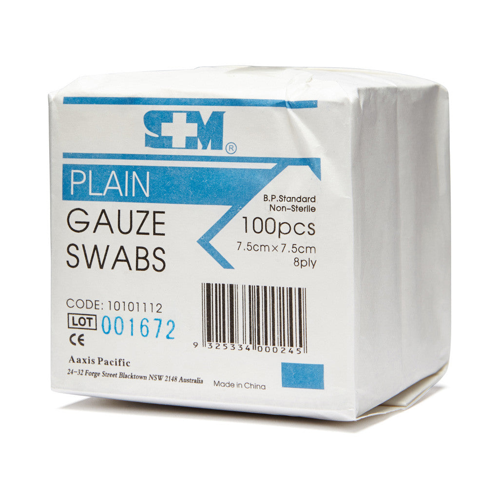 Gauze Swabs 7.5cm x 7.5cm 100 Pack - Wide - Student First Aid