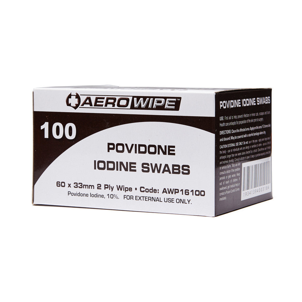 Povidone Iodine Swabs 6cm x 3.3cm 100 Box - Wide - Student First Aid